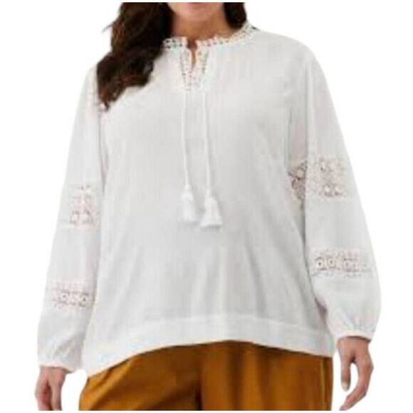 ELLA RAFAELLA WHITE EMBROIDERED PUFF LONG SLEEVE BLOUSES SZ.M EUC. - Picture 1 of 11